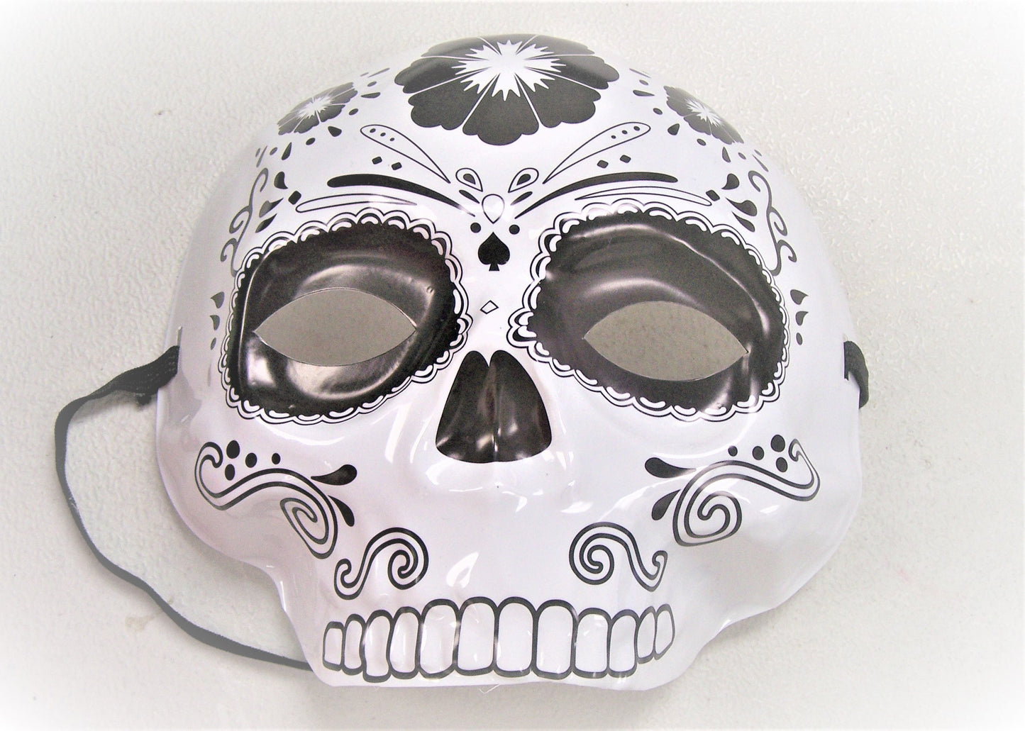 Day of the Dead Sugar Skull Plastic Halloween Mask - Black - Dia de los Muertos