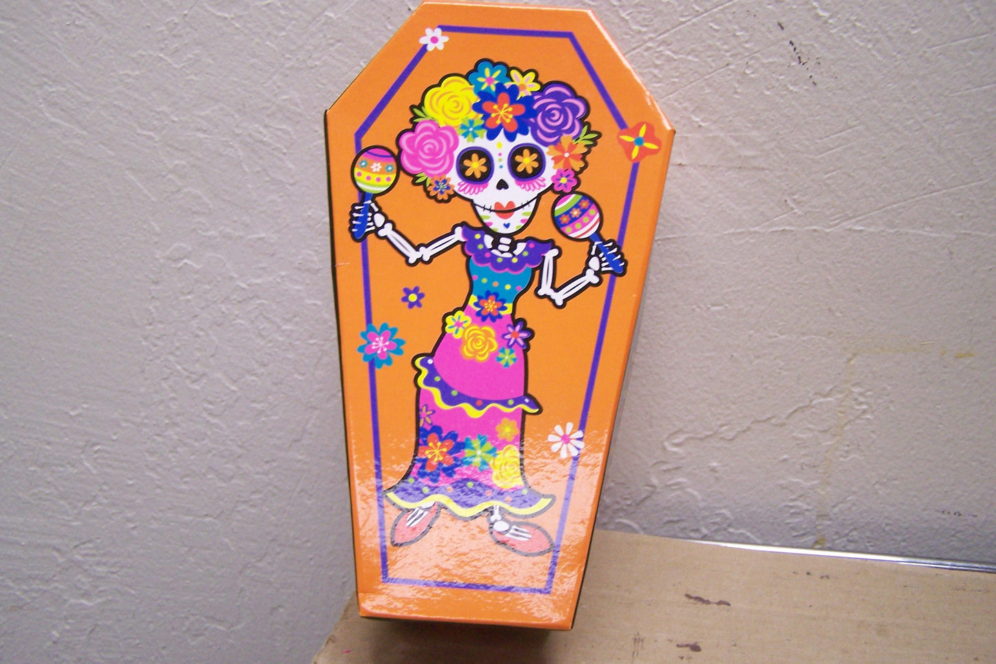 Day of the Dead Cardboard Lidden Coffin Box - Skeleton Girl #2