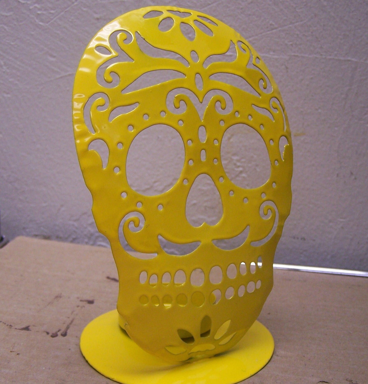 Day of the Dead Sugar Skull Metal Tabletop Candle Holder - Yellow