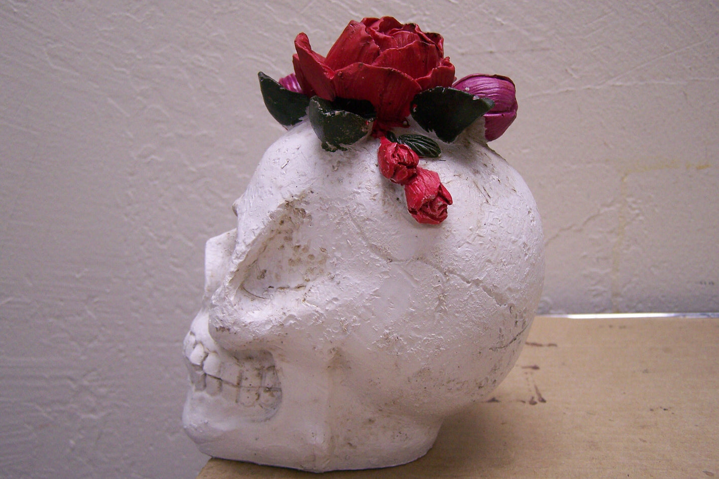 Painted Resin Day of the Dead Skull with Roses - Mexico