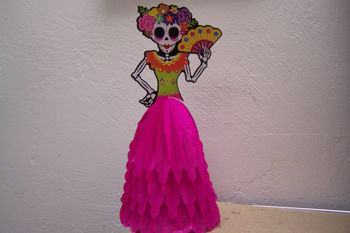 Day of the Dead Fold-Out Paper Catrina Skeleton Woman Centerpiece - Pink
