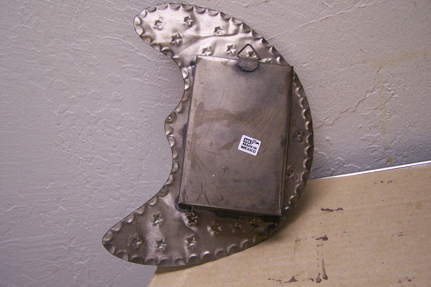 Mexican Tin and Glass Nicho with Hinged Door - Crescent Moon - Mexico