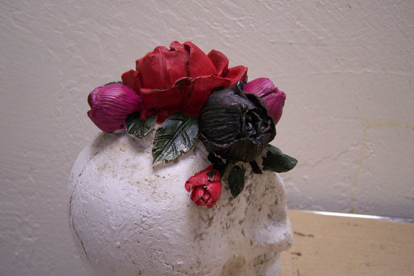 Painted Resin Day of the Dead Skull with Roses - Mexico