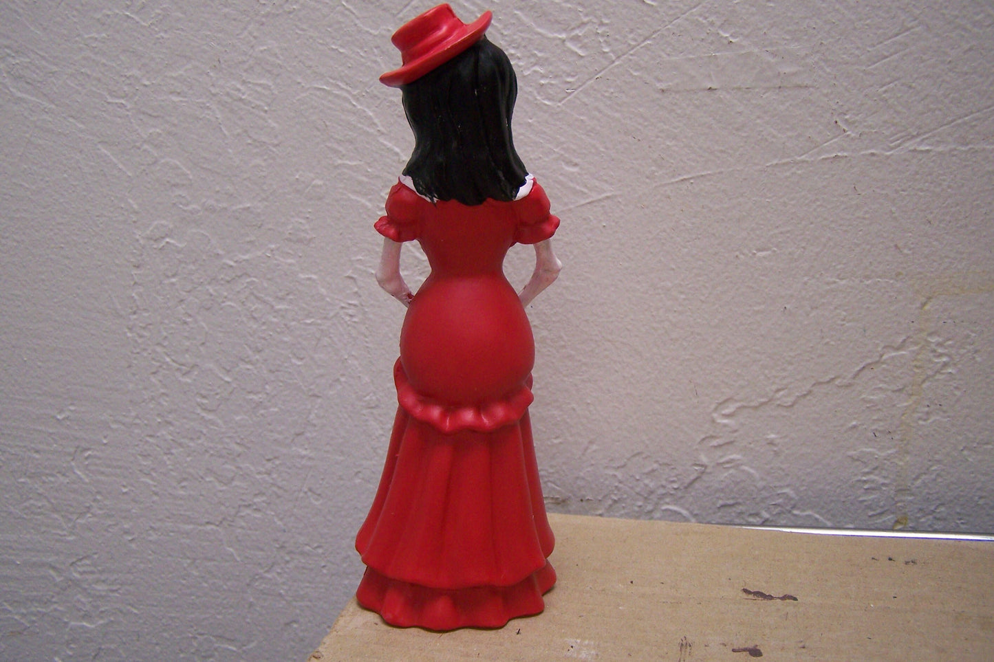 Small Painted Resin Day of the Dead Skeleton Lady in Red with Top Hat - Mexico