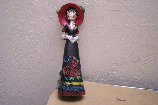 Small Painted Resin Day of the Dead Skeleton Lady, Classic Catrina - Mexico