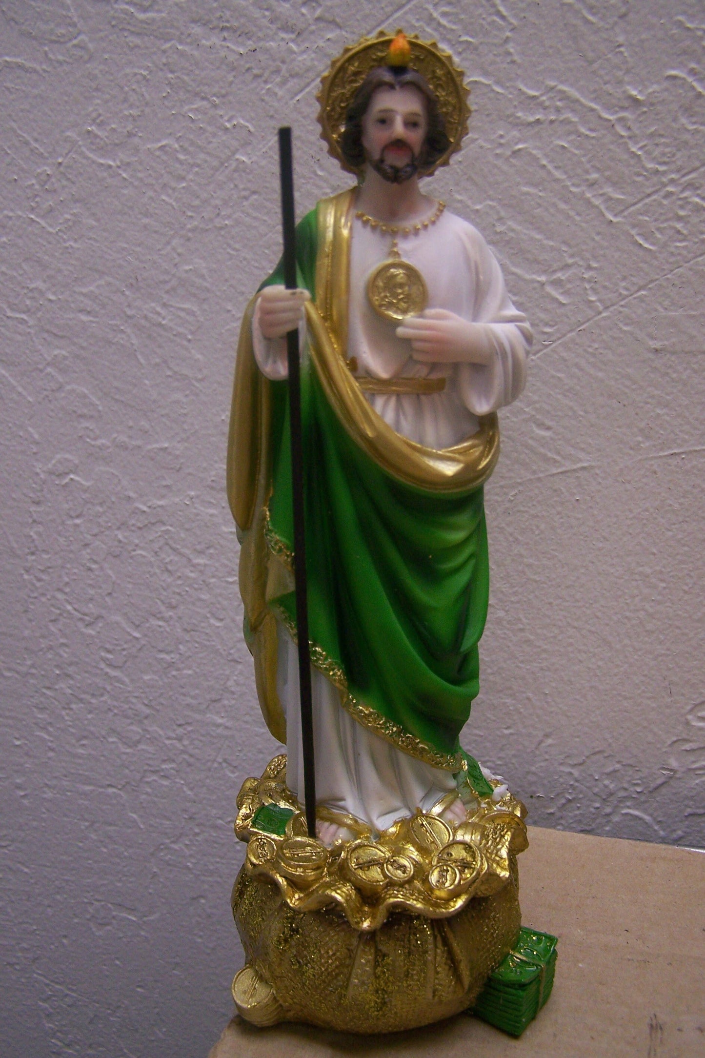 San Judas Saint Jude with Money 8" Resin Altarpiece Statue - Attract Wealth!