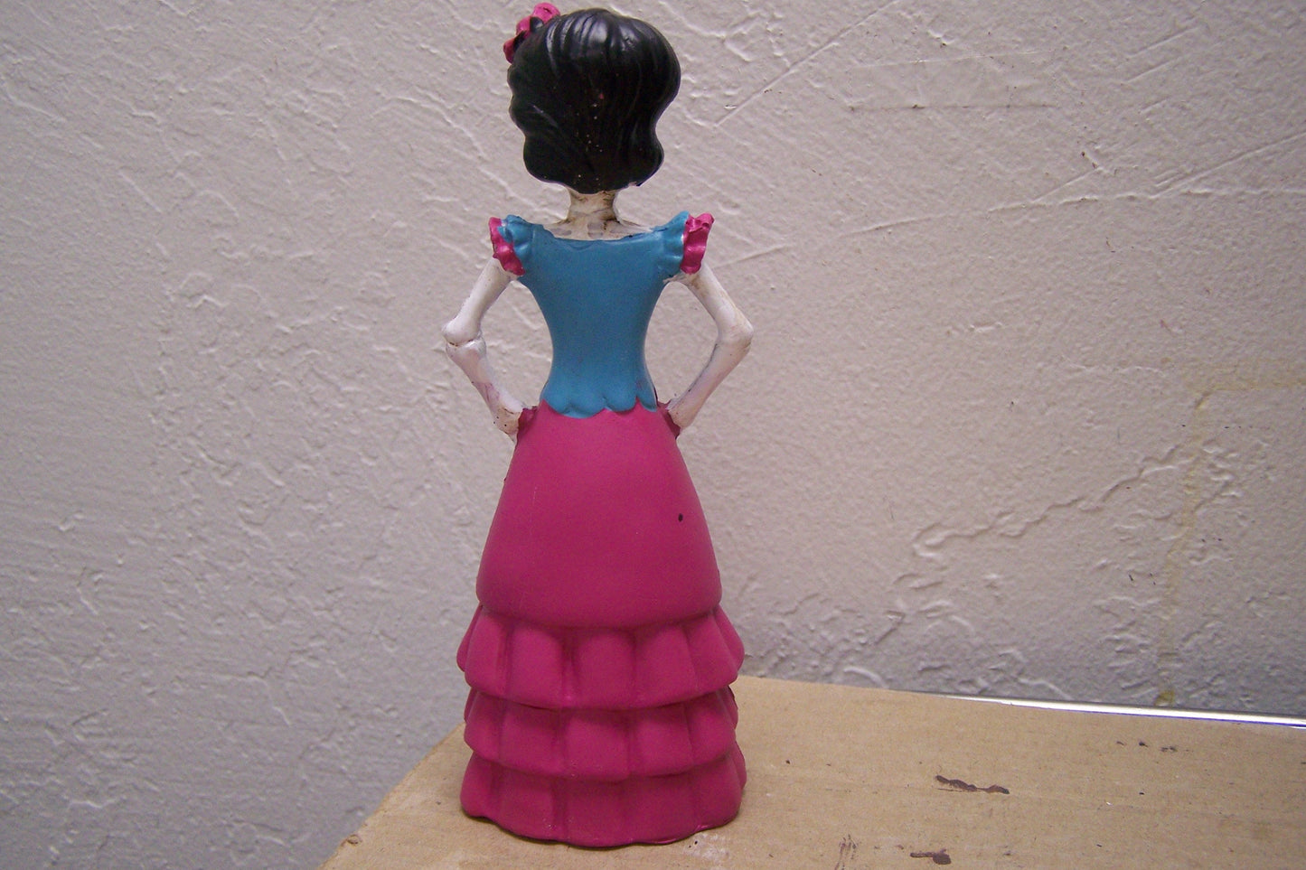 Small Painted Resin Day of the Dead Skeleton Lady in Pink Dress - Mexico