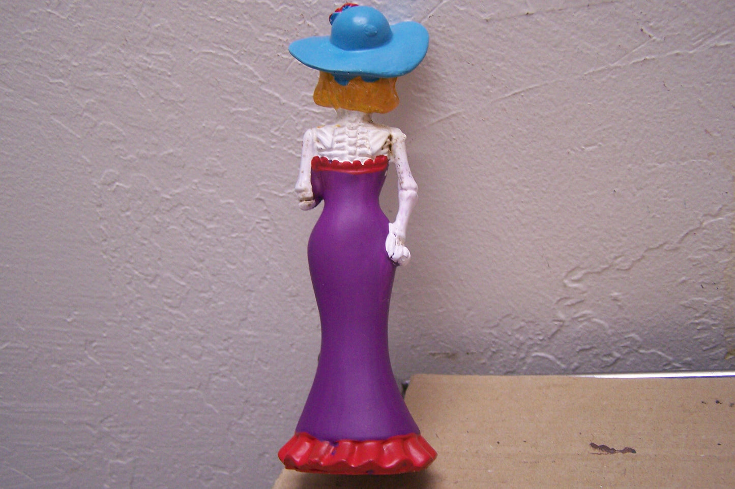 Small Painted Resin Day of the Dead Skeleton Lady in Purple Dress - Mexico