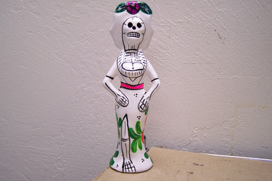 Ceramic Day of the Dead Skeleton Lady, Classic Catrina, White - Mexico
