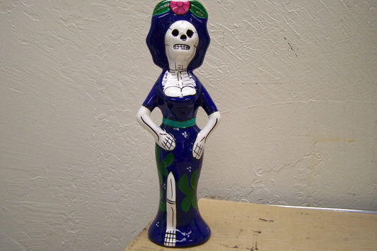 Ceramic Day of the Dead Skeleton Lady, Classic Catrina, Cobalt Blue - Mexico