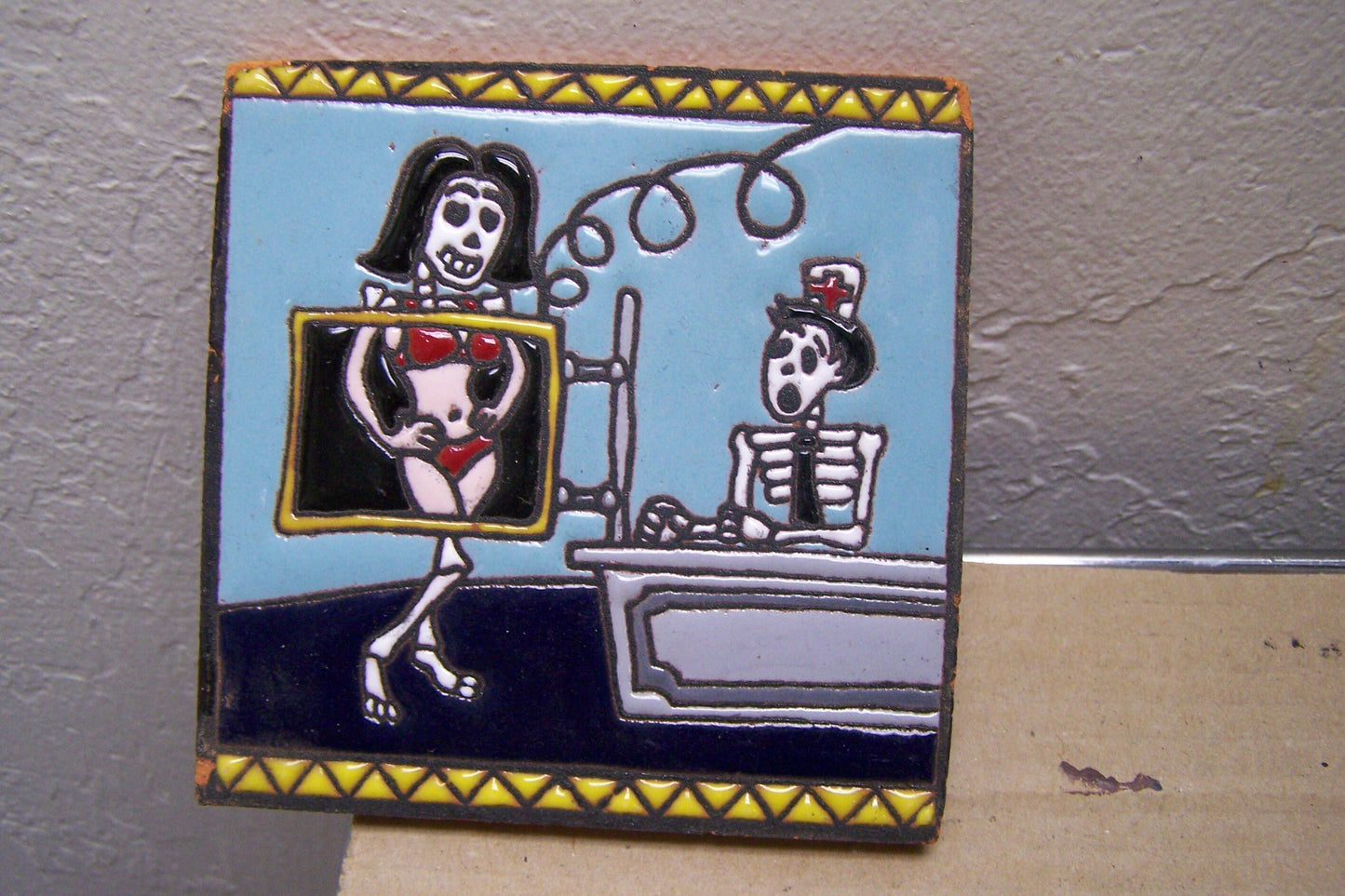 Day of the Dead Mexican Tile - Skeleton X-Ray Scene