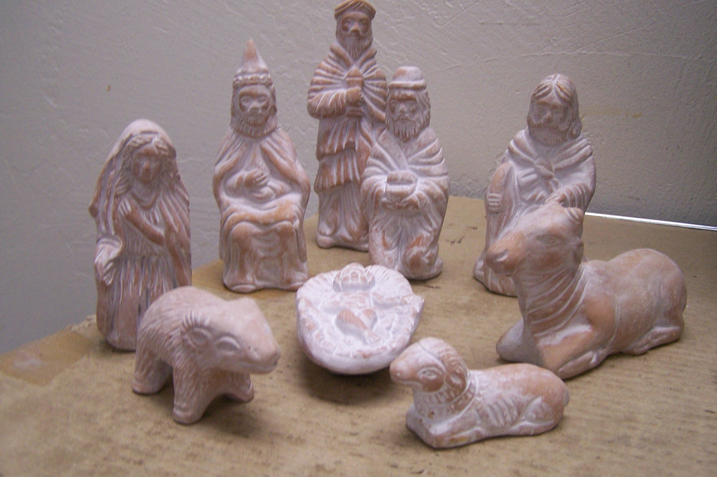 Clay 9-Piece Traditional Nativity Set, Brown and White - Mexico