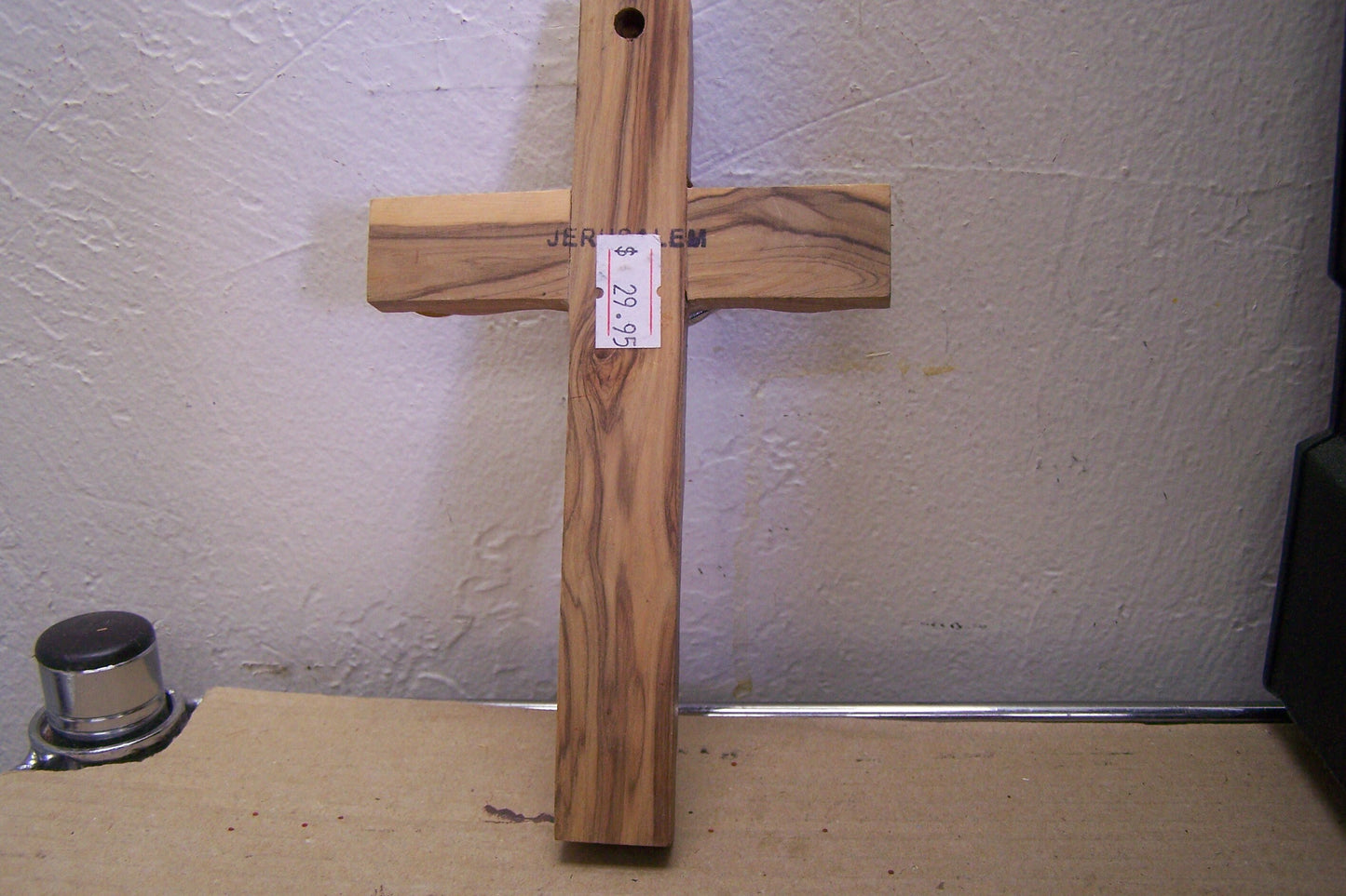 Holy Land Olive Wood Cross w. Metal Jesus & Holy Soil - Jerusalem