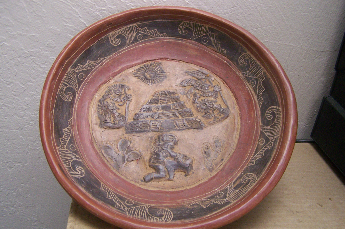 Vintage 1960s Molcajete Tripod Bowl with Ancient Mexican Designs, Aztec, Maya, etc. - Mexico
