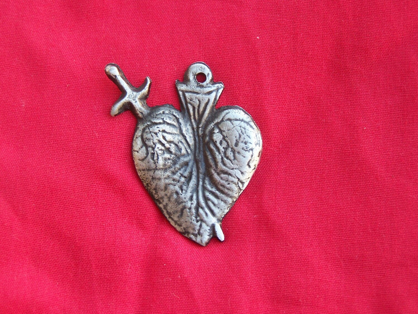 Tin/Silver Sacred Heart with Spear Milagro Ex Voto