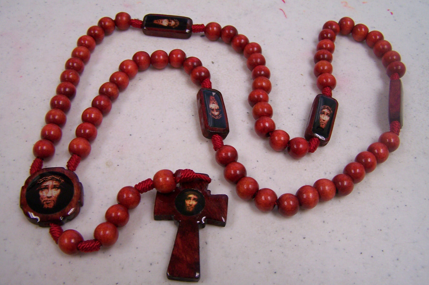 Handmade Wooden Face of Jesus Rosary