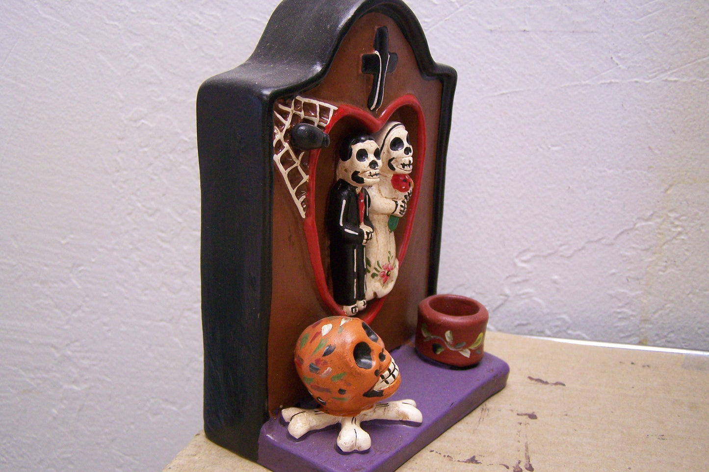 Day of the Dead Clay Skeleton Wedding Tombstone Cake Topper #2
