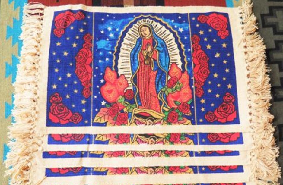 Cotton Place Mats Set - Lot of 6 Virgin of Guadalupe with Roses