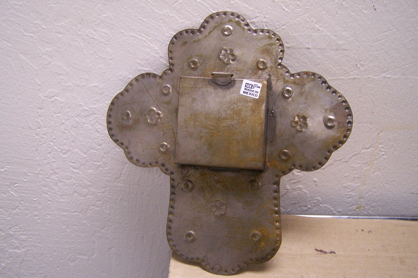 Mexican Tin and Glass Nicho with Hinged Door - Cross Shape, #1 - Mexico