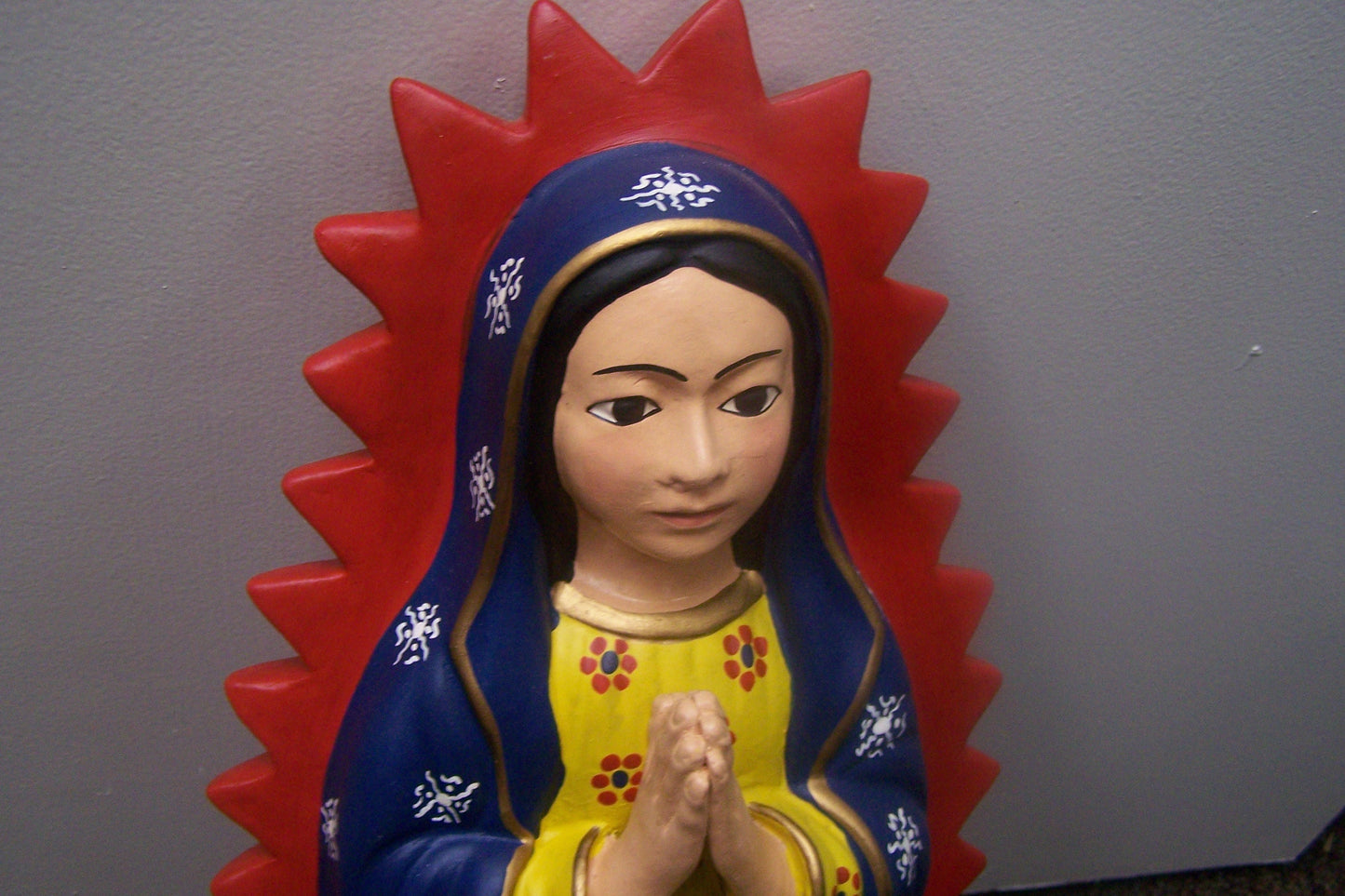 Virgin of Guadalupe 18.5" Tall Handcrafted Clay Statue - Peru
