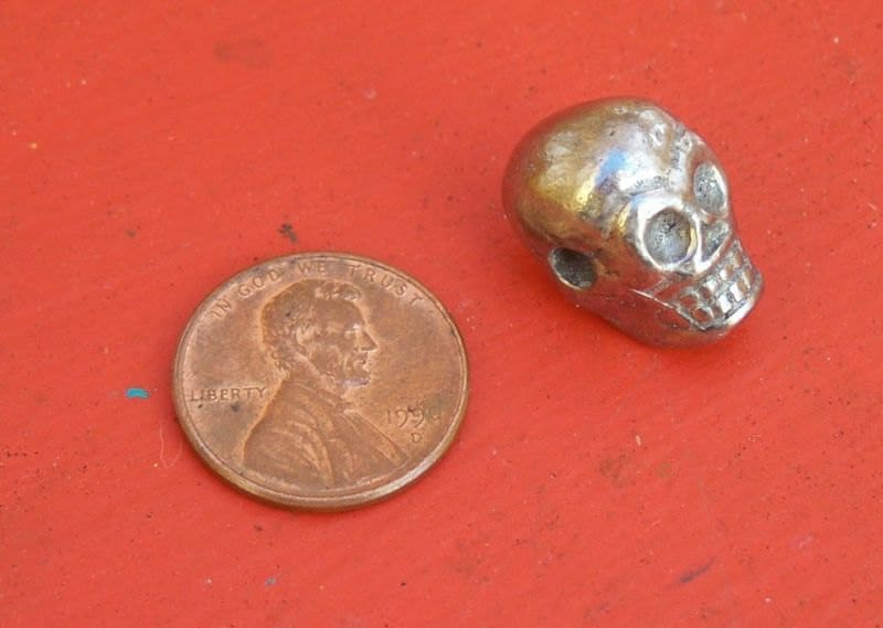 Day of the Dead Tin/Silver Skull Beads, 12 pieces