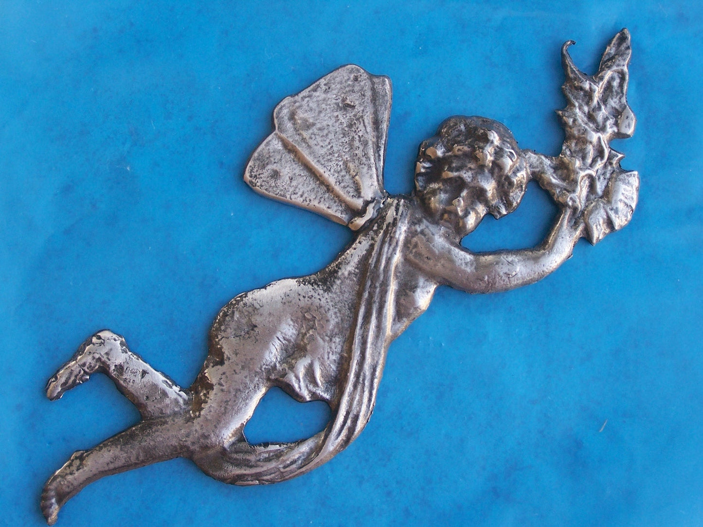 Large Tin/Silver Angel with Bouquet Milagro Ex Voto