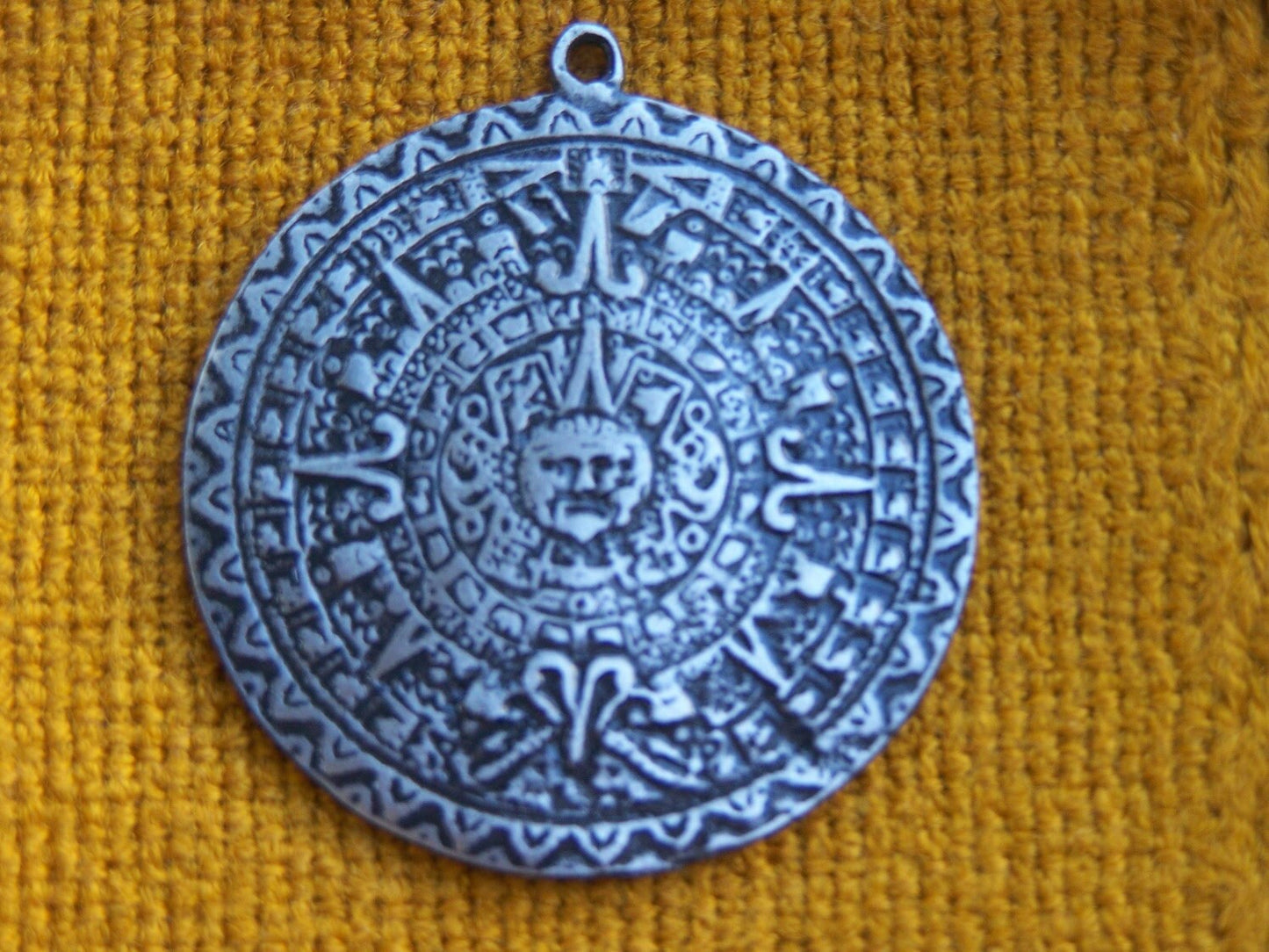 Tin/Silver Aztec Calendar Pendant Medallion