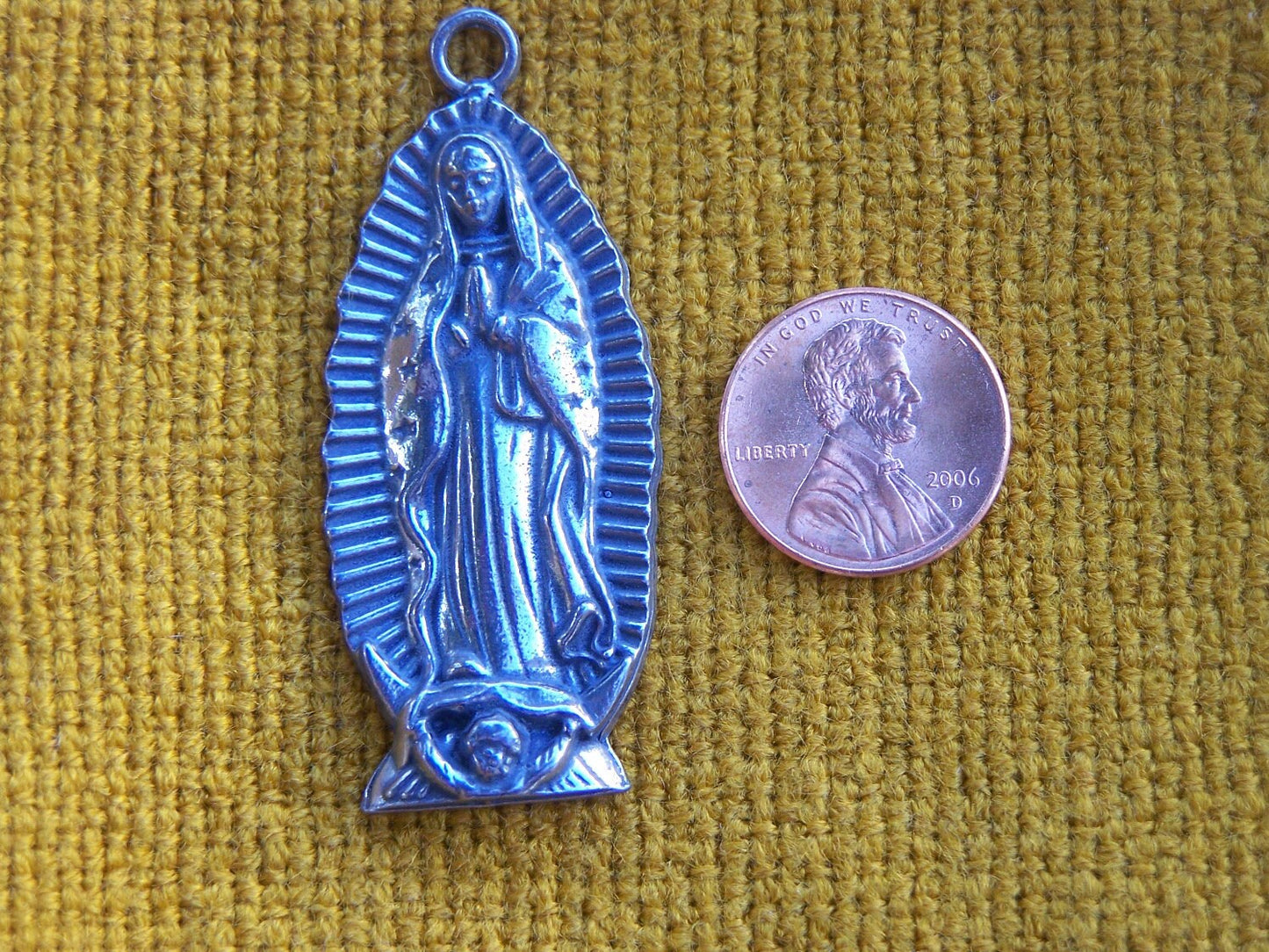 Lot of 6 Large Virgin of Guadalupe Pewter Pendants